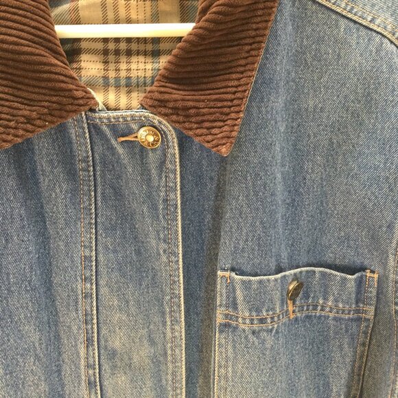 Denim & Co Womens L Jean Jacket Zipper-Front with3- Buttons  Pockets Draw String - Picture 5 of 14